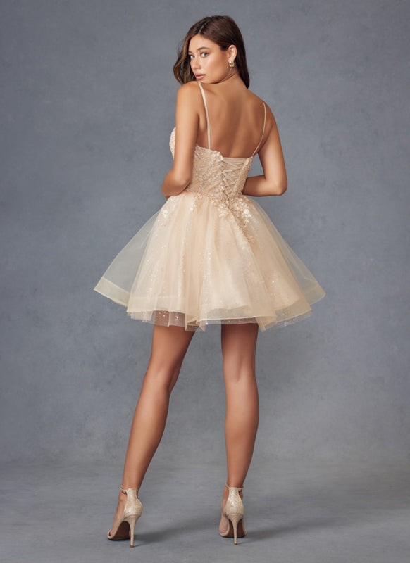 Juliet 859 Homecoming Short Glitter Floral Cocktail Dress