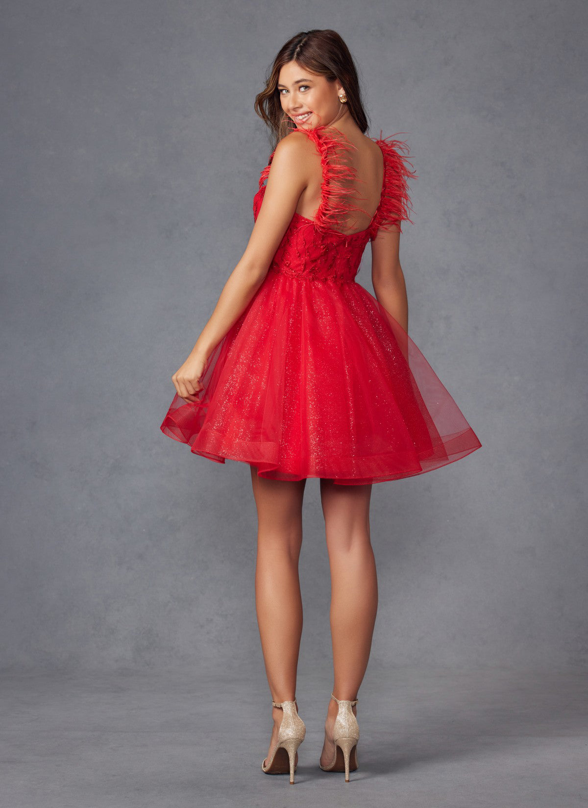 Juliet JT881 Short Cocktail Feather Dress