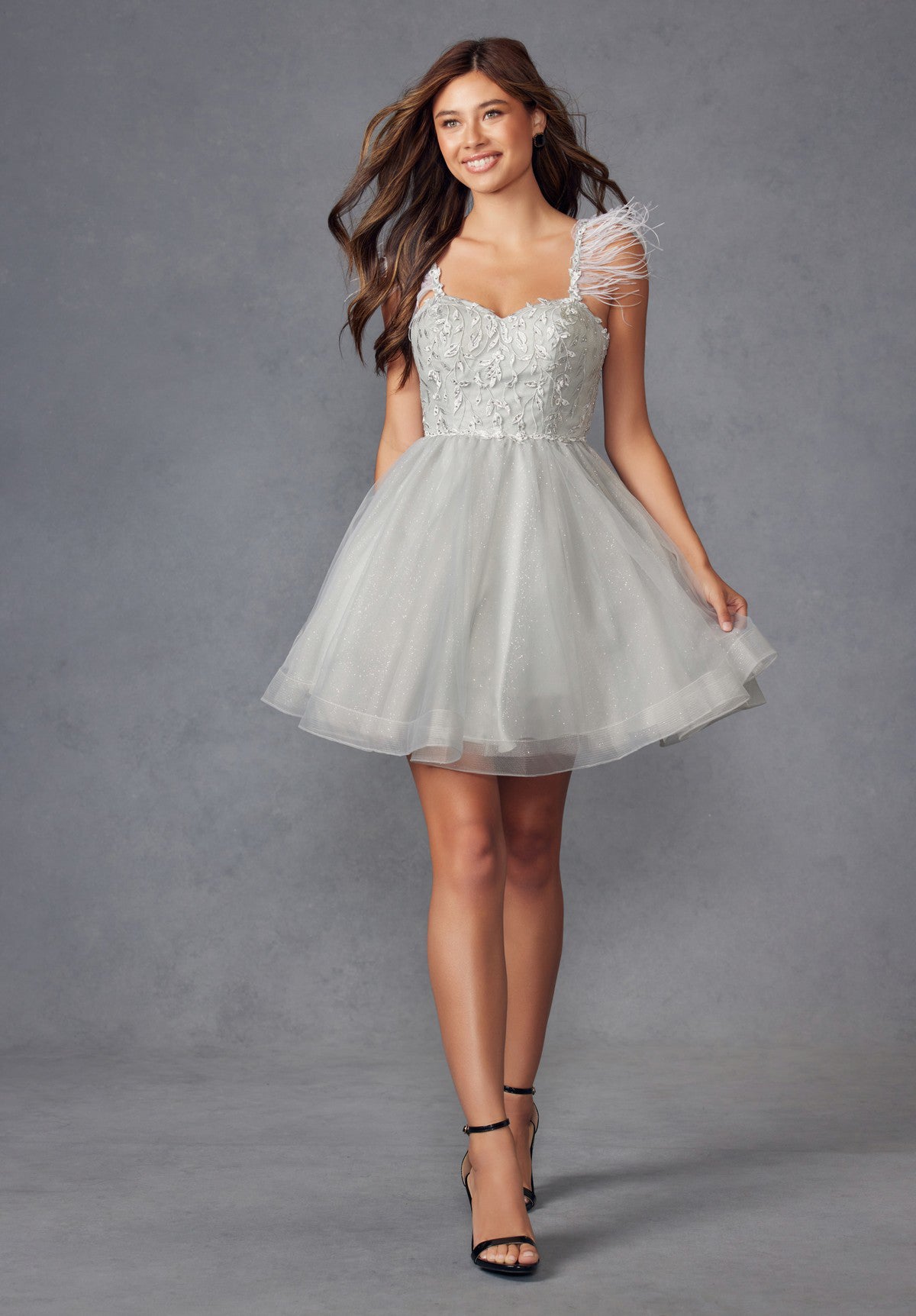 Juliet JT881 Short Cocktail Feather Dress