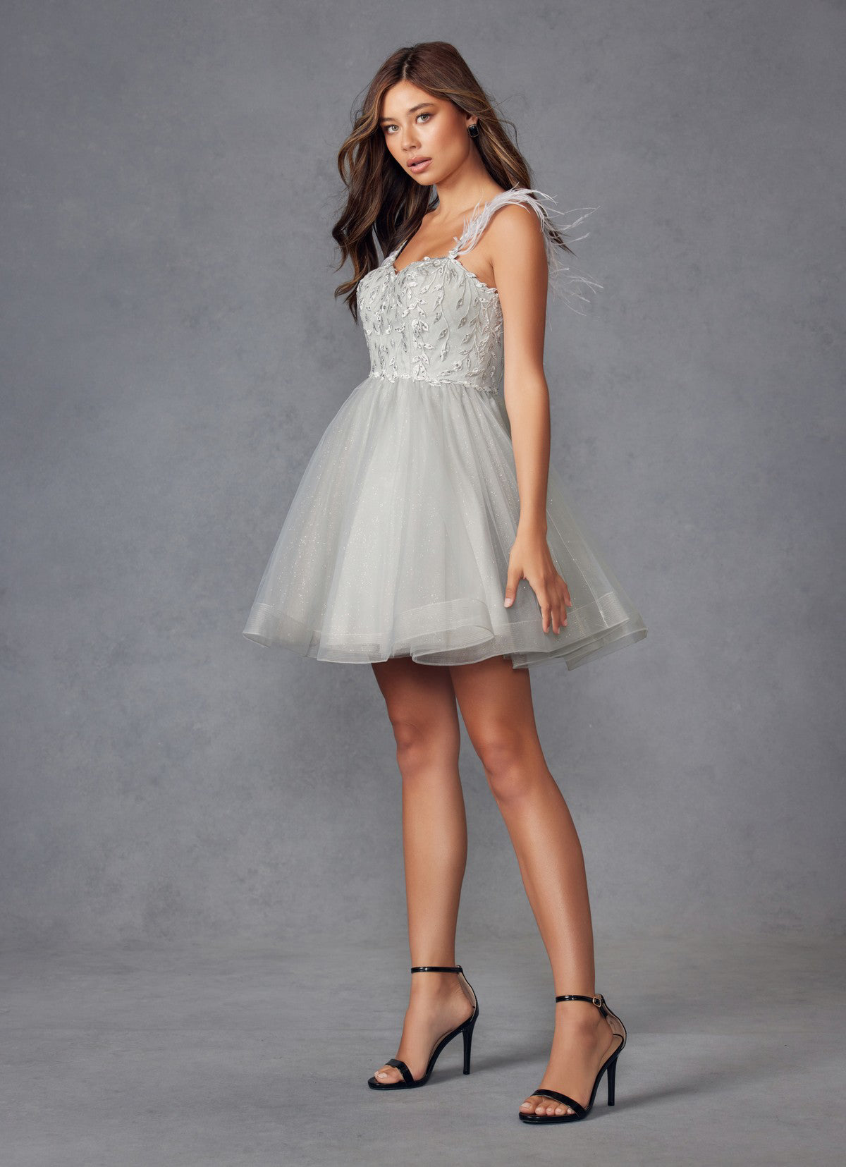 Juliet JT881 Short Cocktail Feather Dress
