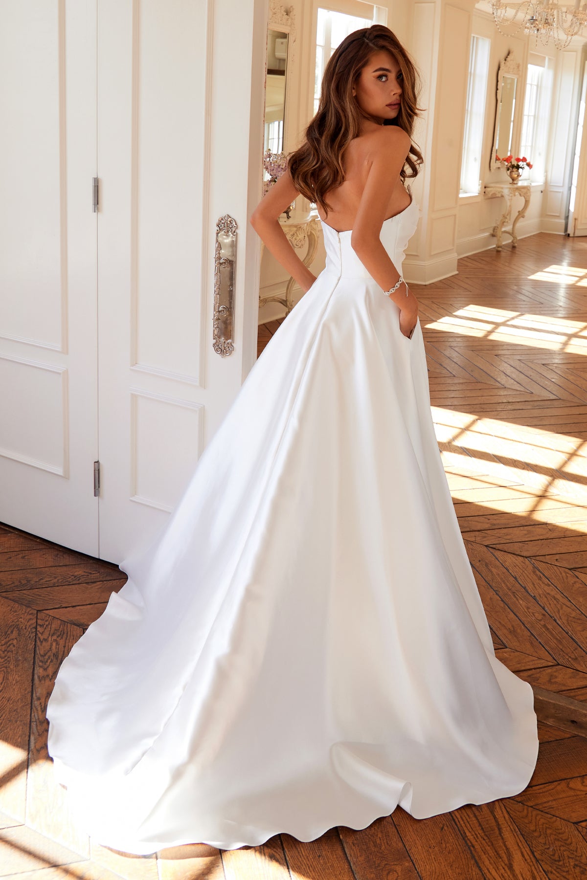 Juliet JT2885CW Simple Bridal Gown A Line Pleated Wedding Dress