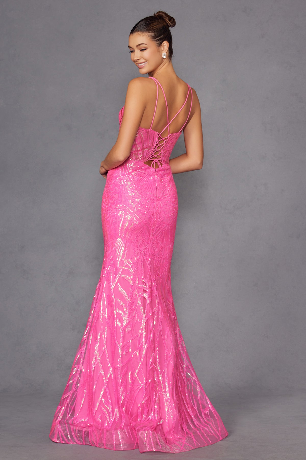 Juliet JT2886C Long Fitted Prom Sequin Print Formal Dress