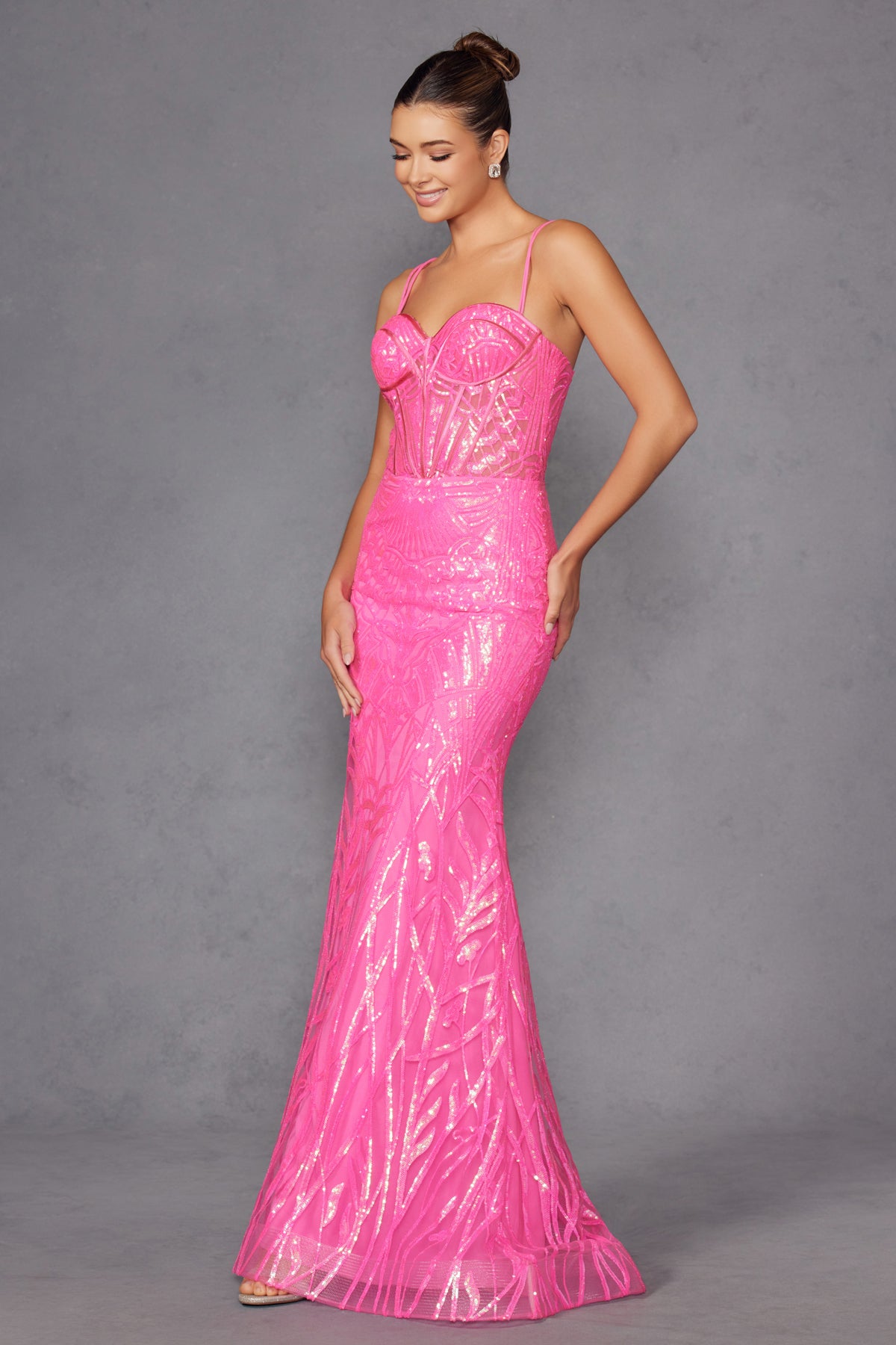 Juliet JT2886C Long Fitted Prom Sequin Print Formal Dress