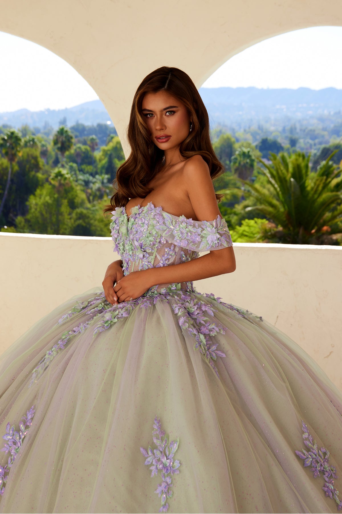 Juliet JT1479J Ball Gown Long Sweet 16 Floral Quinceanera Dress - Lilac Sage / 10 Juliet JT1479J Ball Gown Long Sweet 16 Floral Quinceanera Dress - Lilac Sage / 10