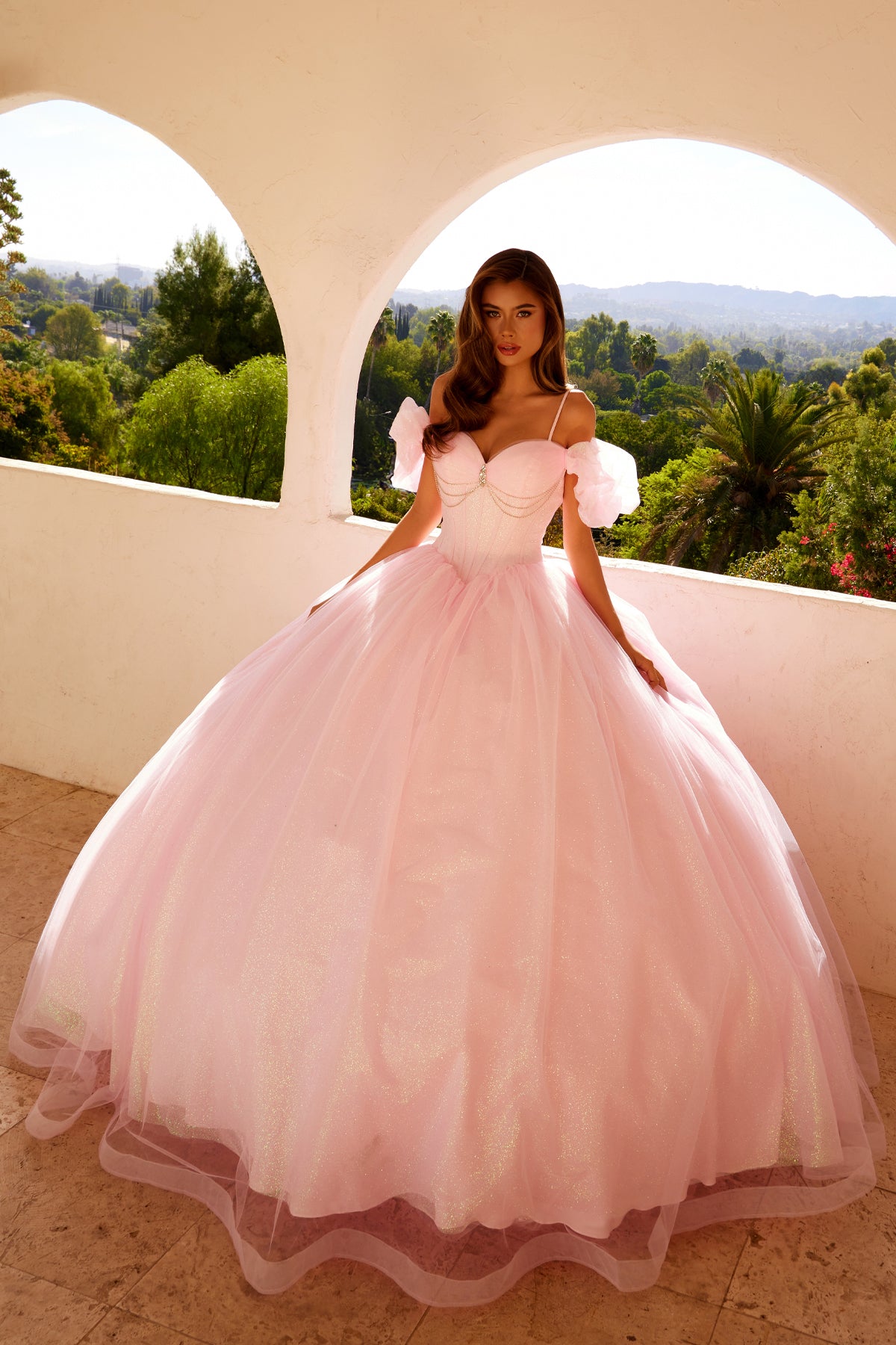 Quinceniera Dresses Long Ball Gown Sweet 16 Glitter Quinceanera Dress Baby Pink