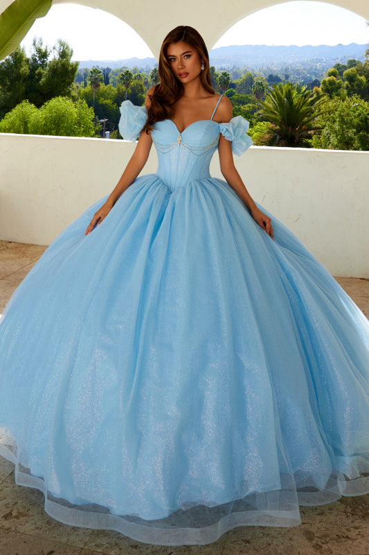 Quinceniera Dresses Long Ball Gown Sweet 16 Glitter Quinceanera Dress Bahama Blue
