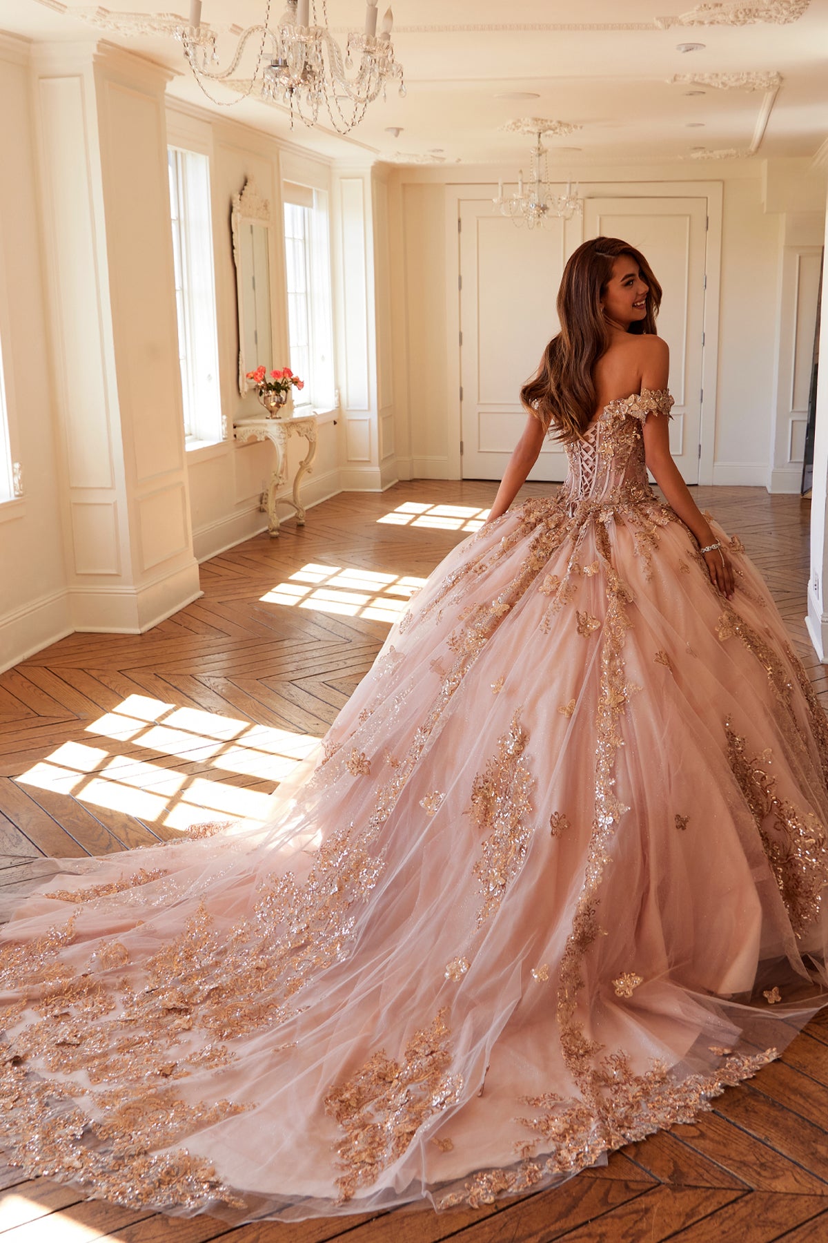 Juliet JT1485J Long Ball Gown Glitter Sweet 16 Quinceanera Dress