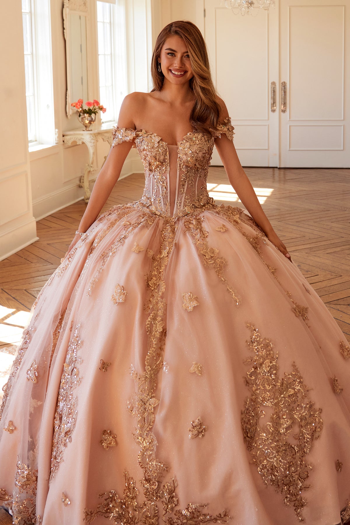 Juliet JT1485J Long Ball Gown Glitter Sweet 16 Quinceanera Dress