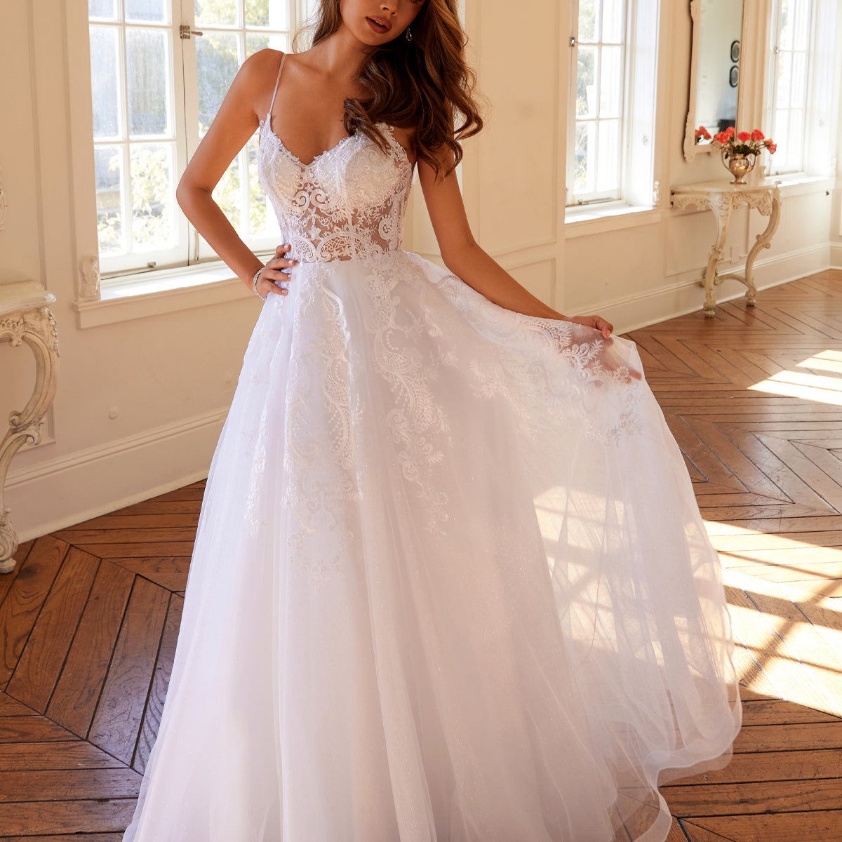 red and white lace prom dress Off Shoulder White Lace Red Satin Long Prom Dresses, Red Lace Formal D –  Lwt Dress main image 1