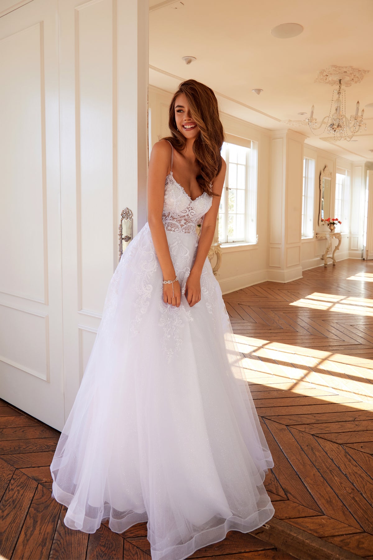 Juliet JT2482SW A Line Long Glitter Wedding Dress