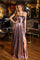 Prom Dresses Pleated Metallic Long Formal A Line Porm Dress Bronze