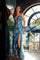 Prom Dresses Fitted Floral Applique Long Formal Slit Dress Teal