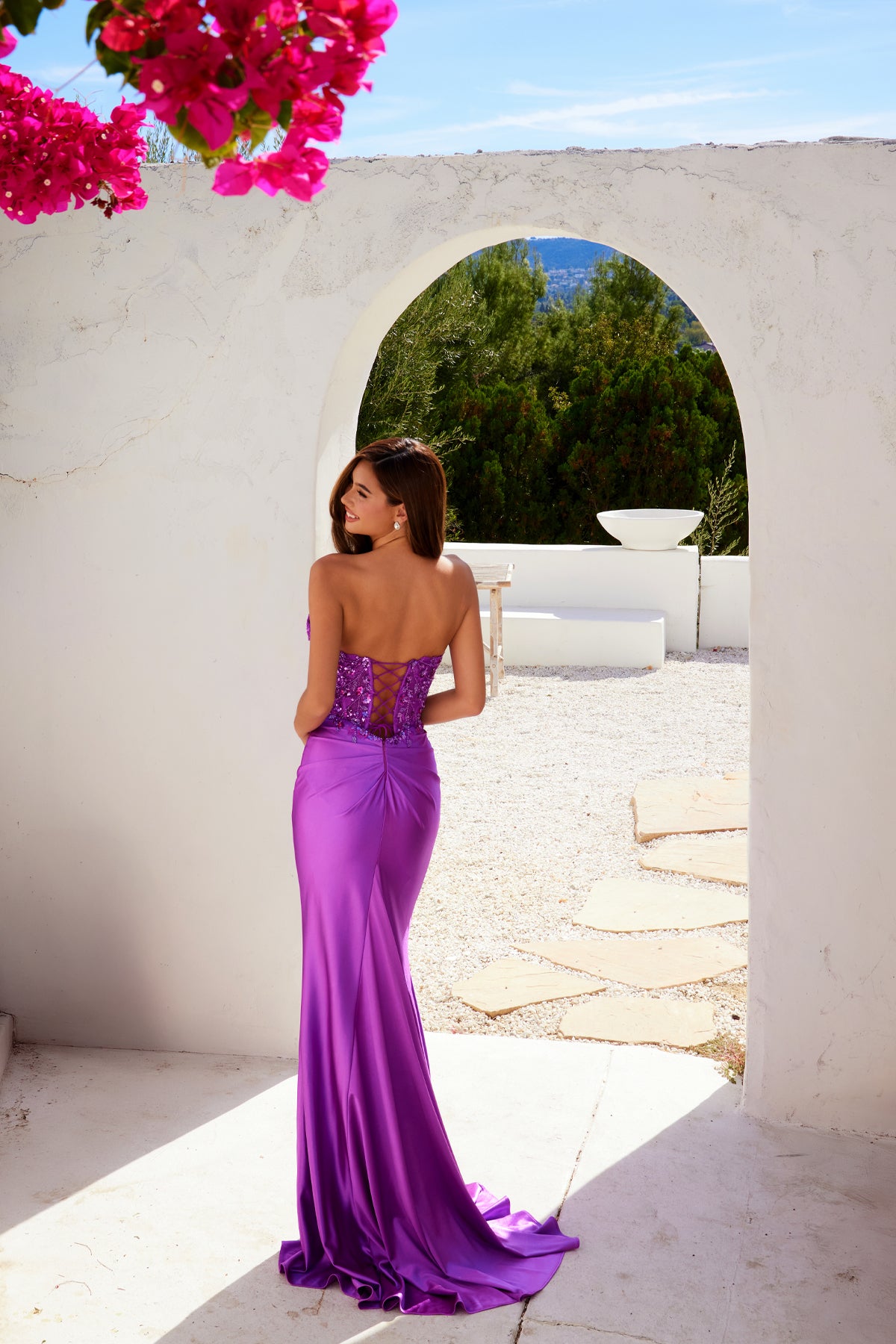 Juliet JT2534K Fitted Long Corset Formal Applique Prom Dress