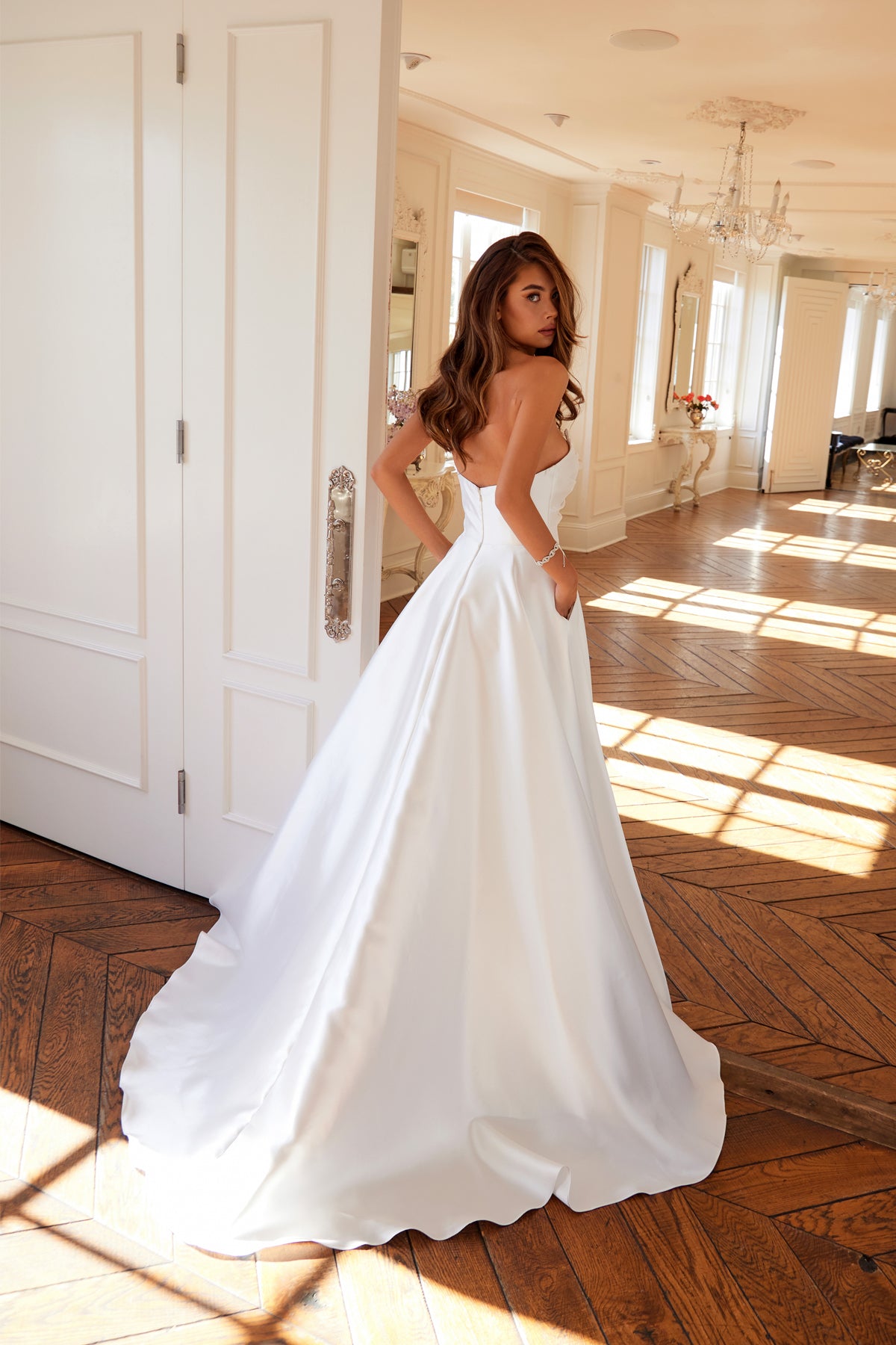 Juliet JT2885CW Simple Bridal Gown A Line Pleated Wedding Dress