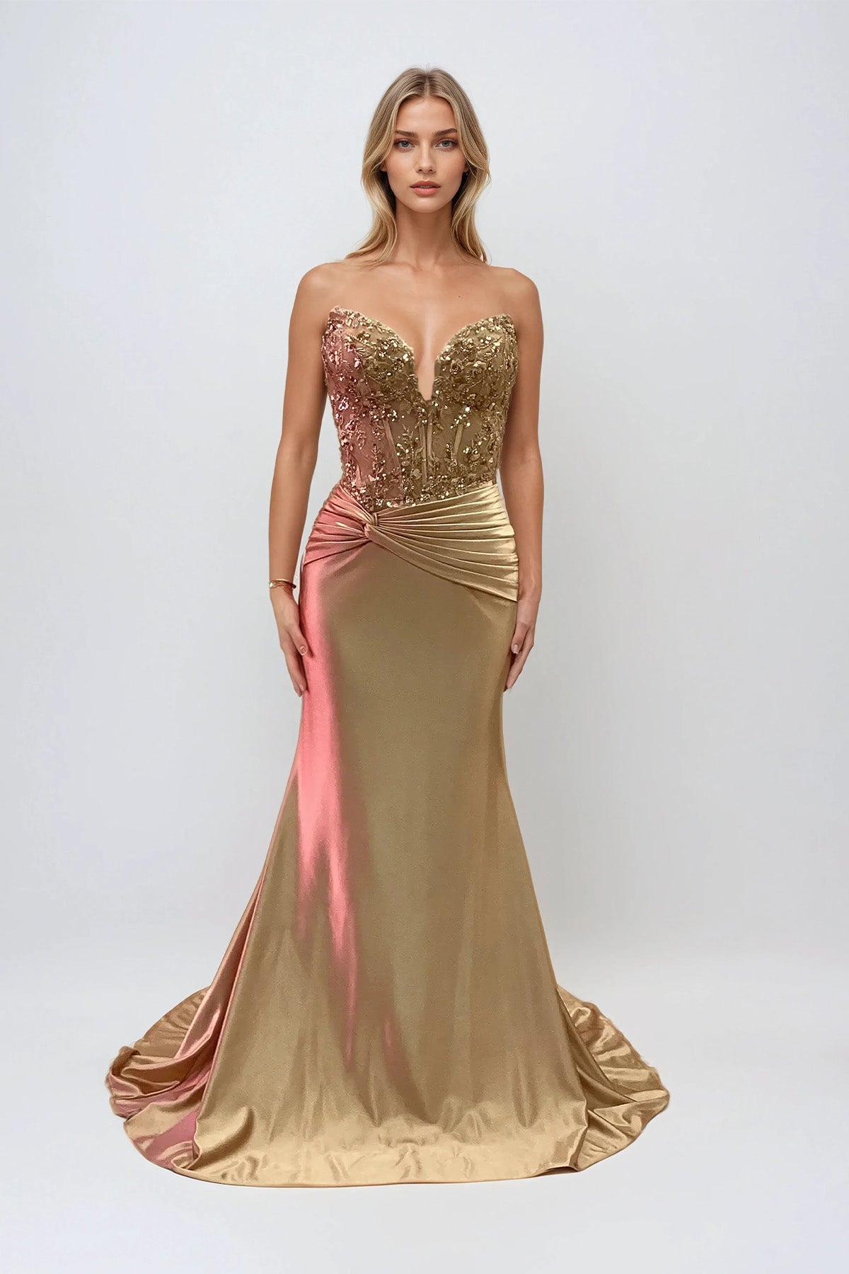 Juliet JT2534K Fitted Long Corset Formal Applique Prom Dress