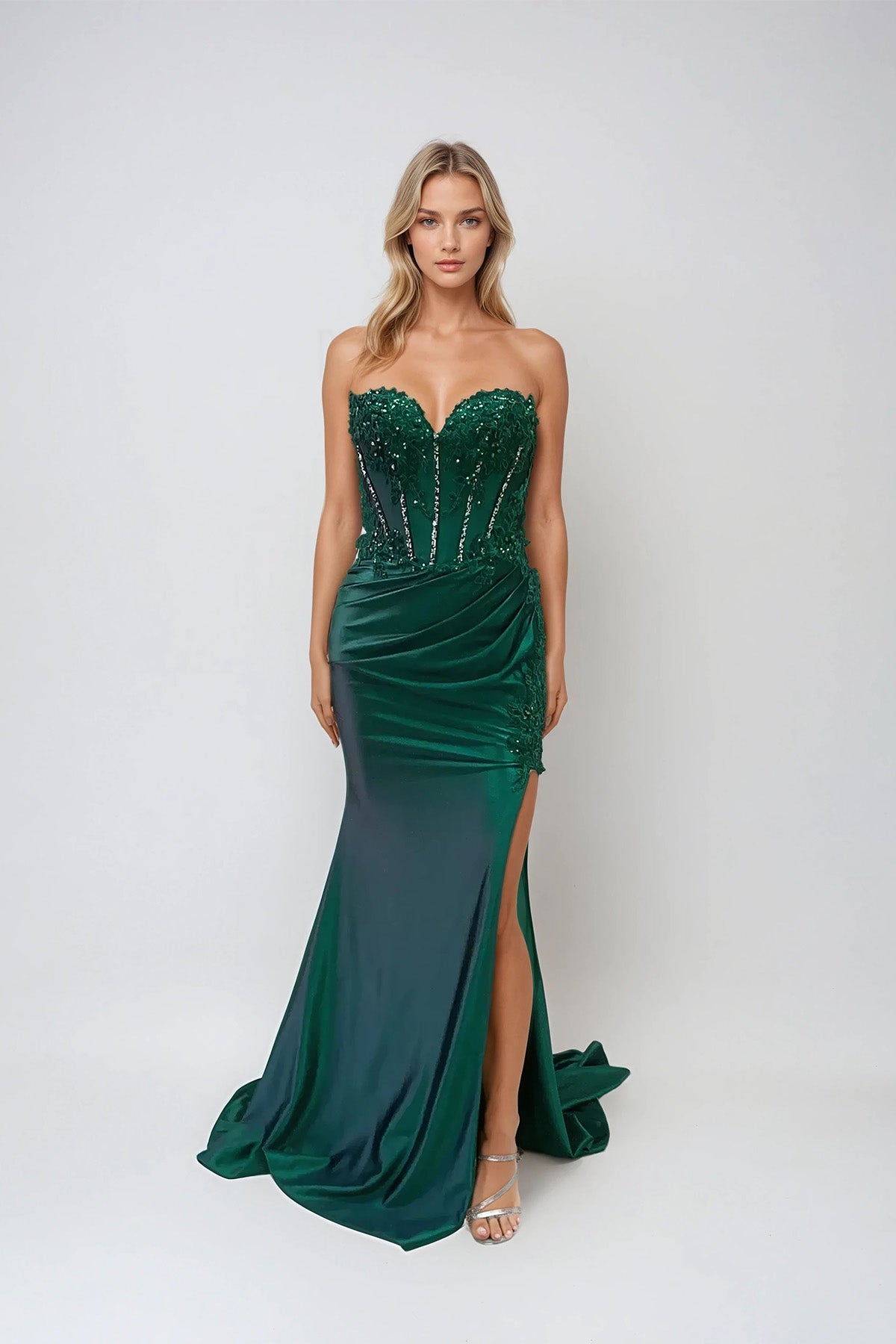 Juliet JT2536K Prom Fitted Slit Long Formal Applique Dress