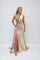 Prom Dresses Fitted Long Formal Slit Pleated Prom Dress Champagne
