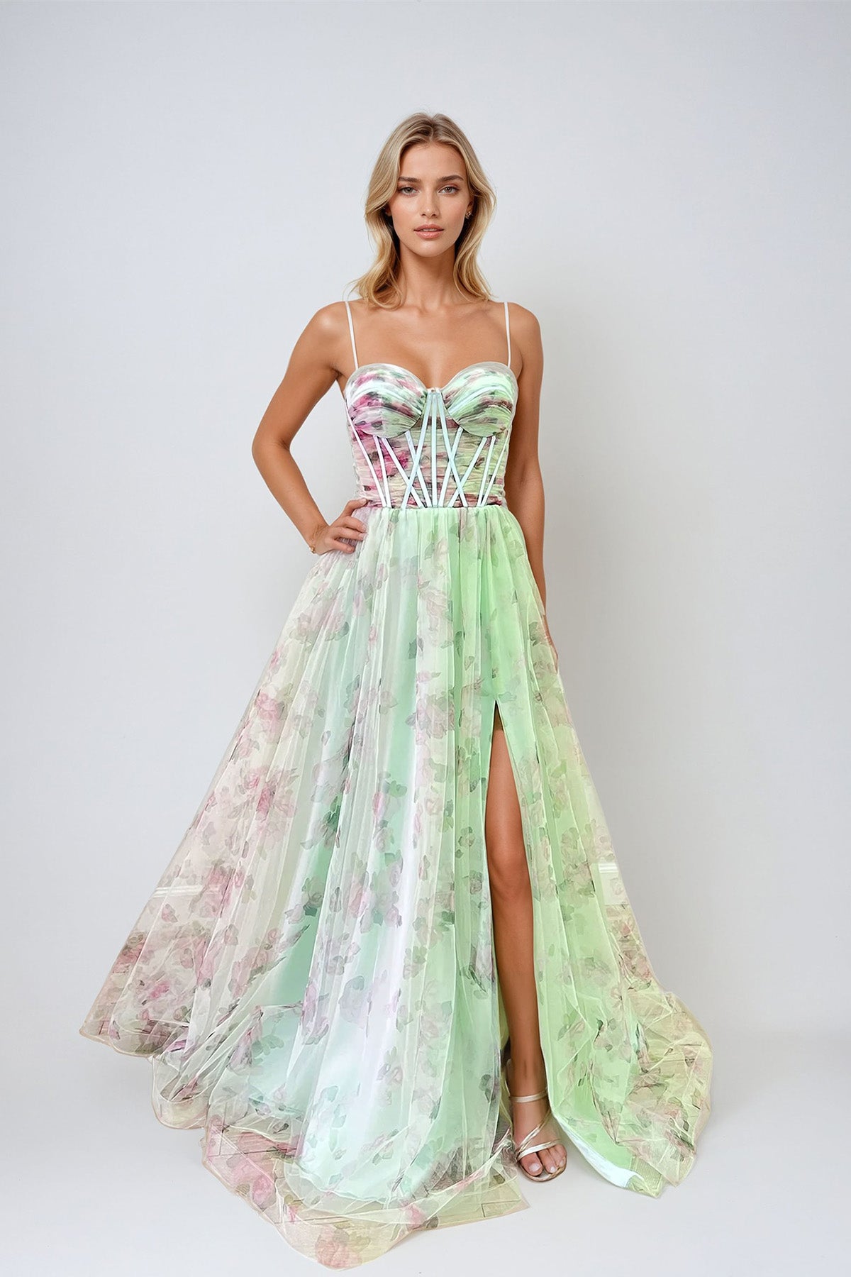Juliet JT2562S Prom Long A Line Formal Printed Dress