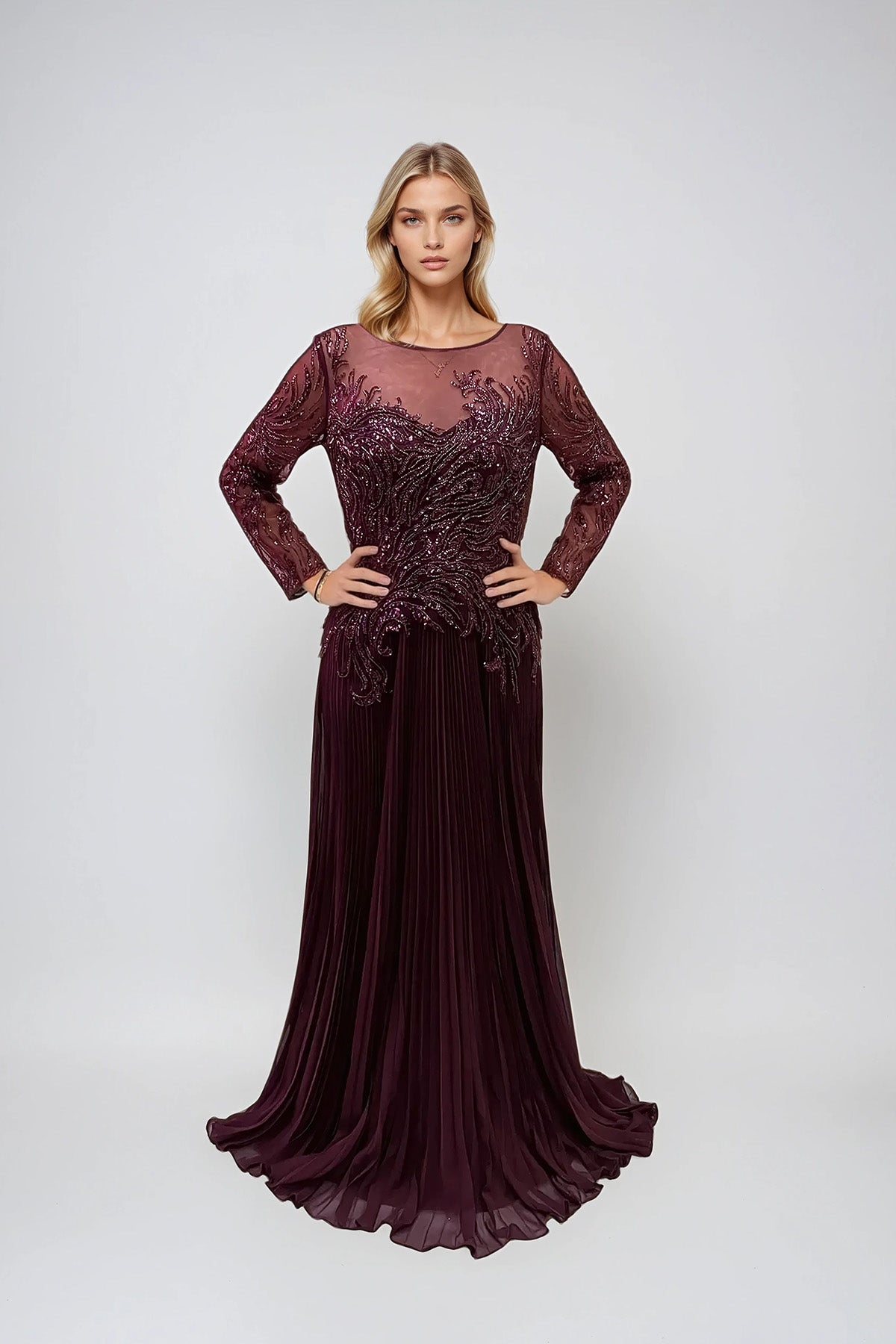 Juliet JTM17B Long Formal Sequin Mother of the Bride Dress - Burgundy / 6 Juliet JTM17B Long Formal Sequin Mother of the Bride Dress - Burgundy / 6
