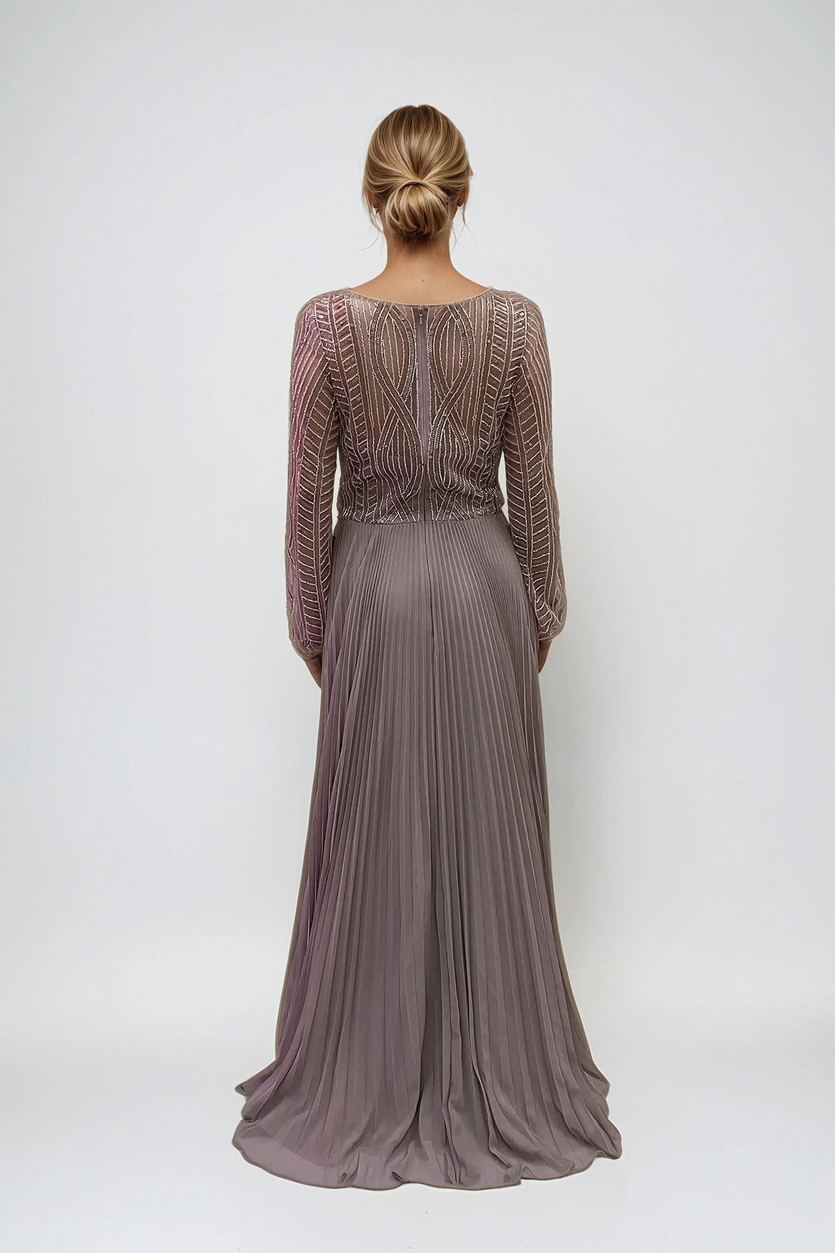 Juliet JTM18B Long Formal Pleated Sequin Mother of the Bride Dress