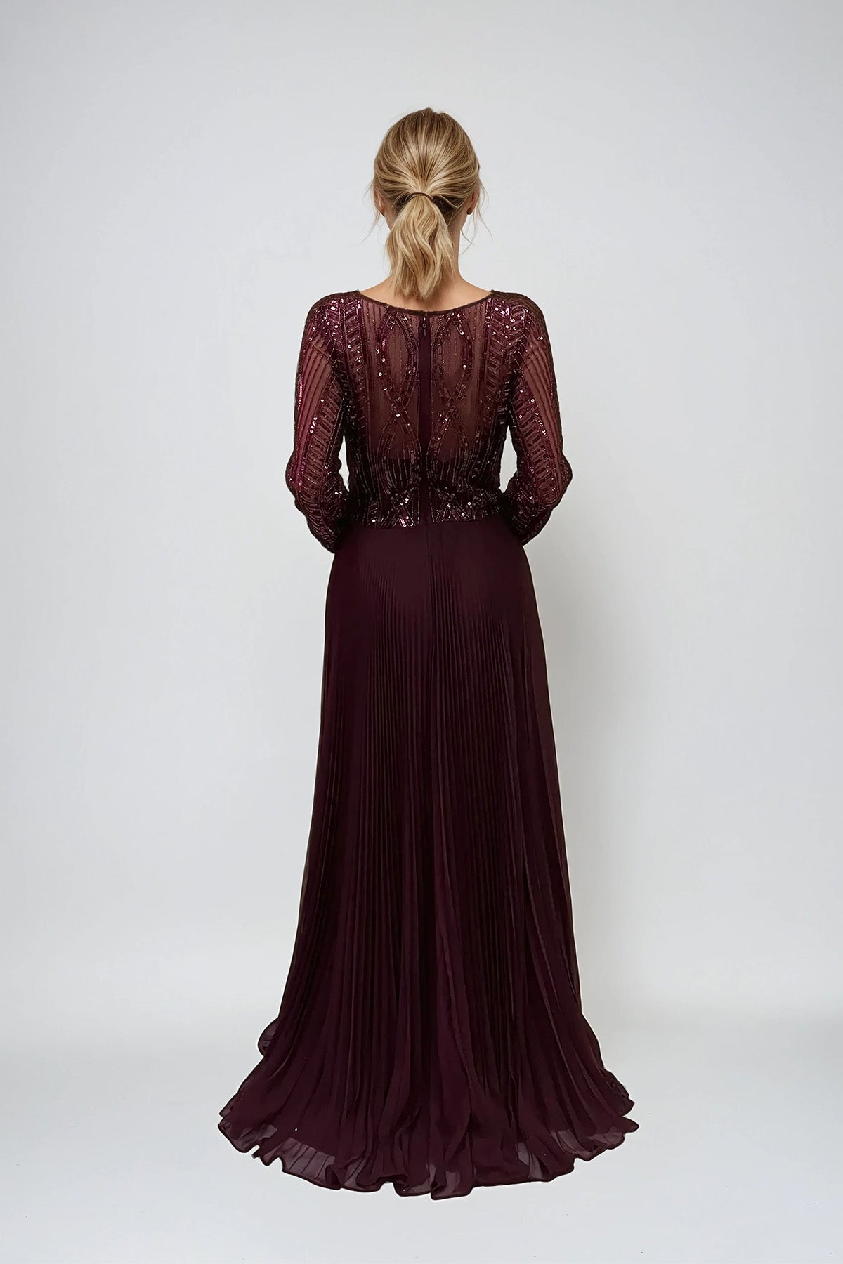Juliet JTM18B Long Formal Pleated Sequin Mother of the Bride Dress