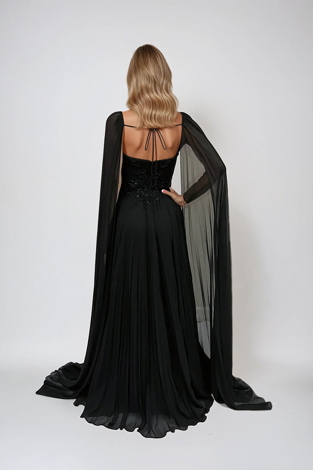Juliet JTM20L Long Fitted Sequin Formal Pleated Evening Dress