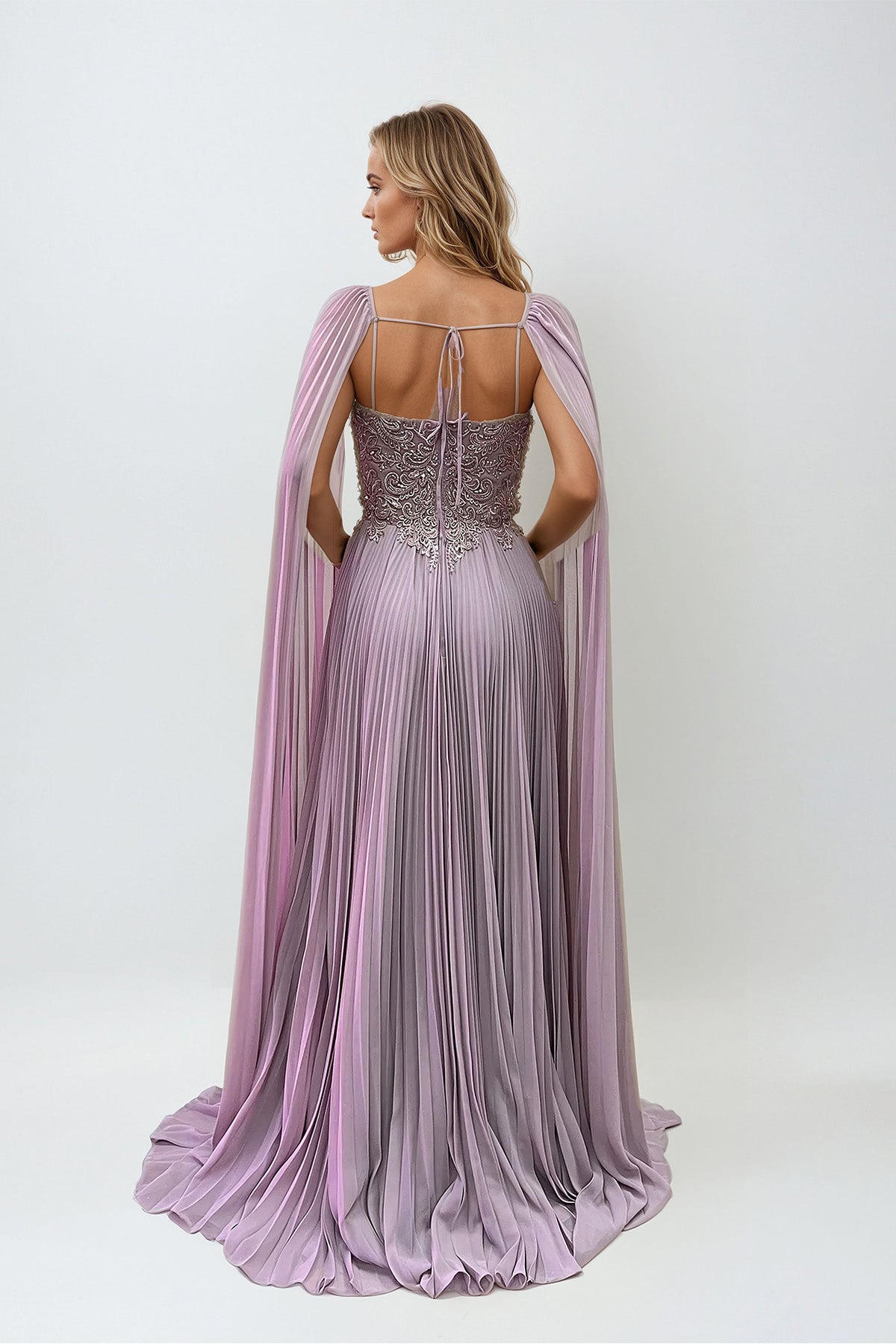 Juliet JTM20L Long Fitted Sequin Formal Pleated Evening Dress