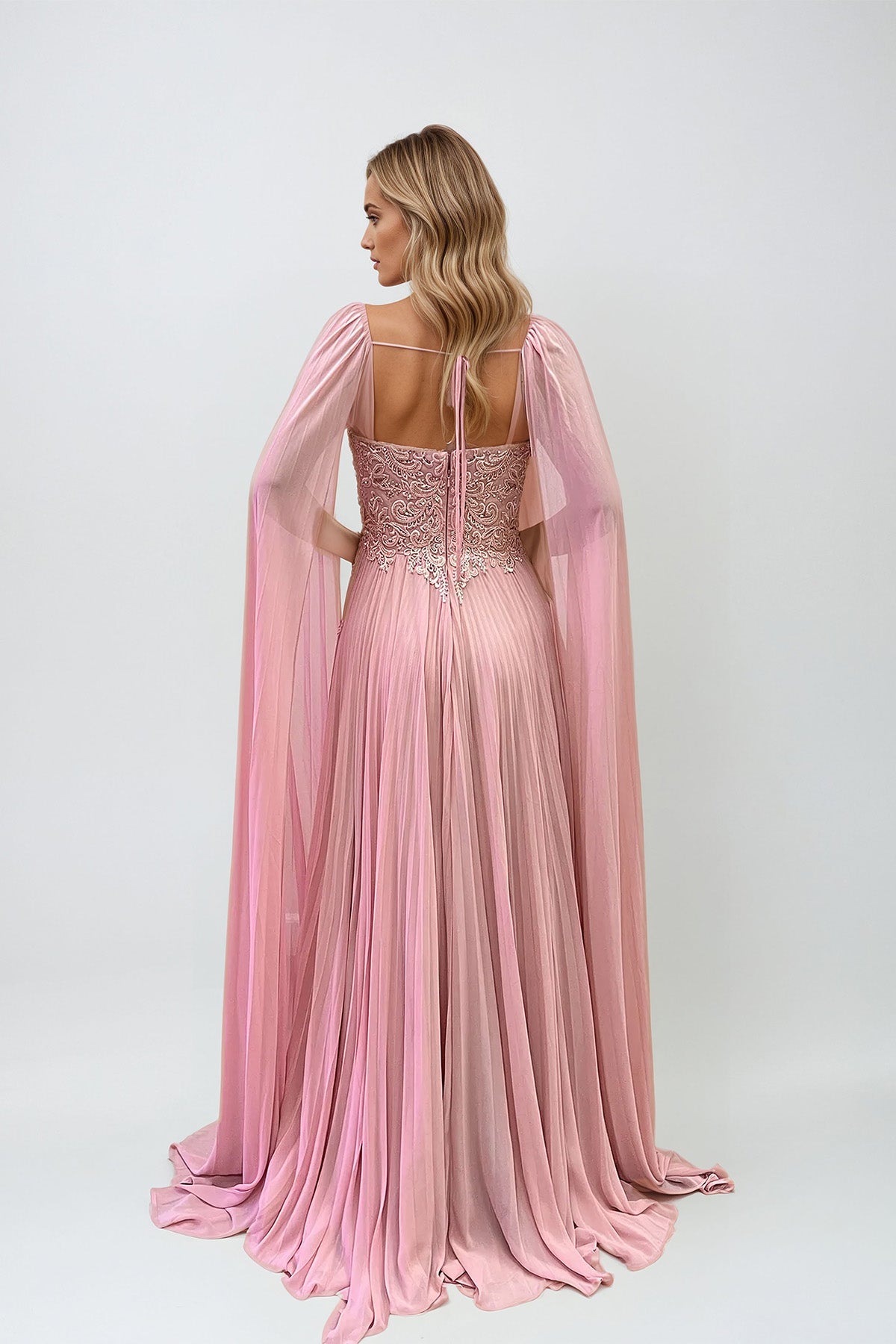 Juliet JTM20L Long Fitted Sequin Formal Pleated Evening Dress