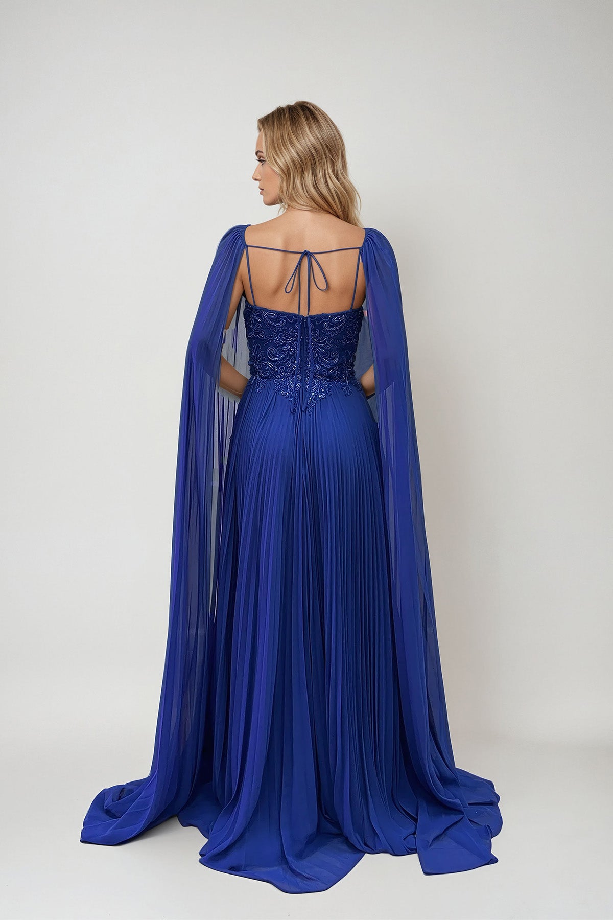 Juliet JTM20L Long Fitted Sequin Formal Pleated Evening Dress