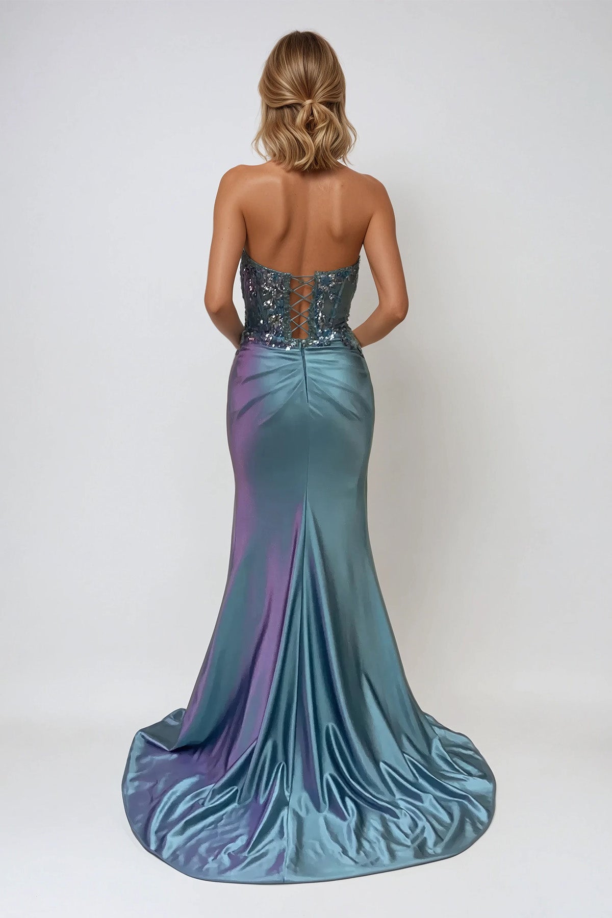 Juliet JT2532K Prom Long Beaded Ruched Formal Sequin Dress