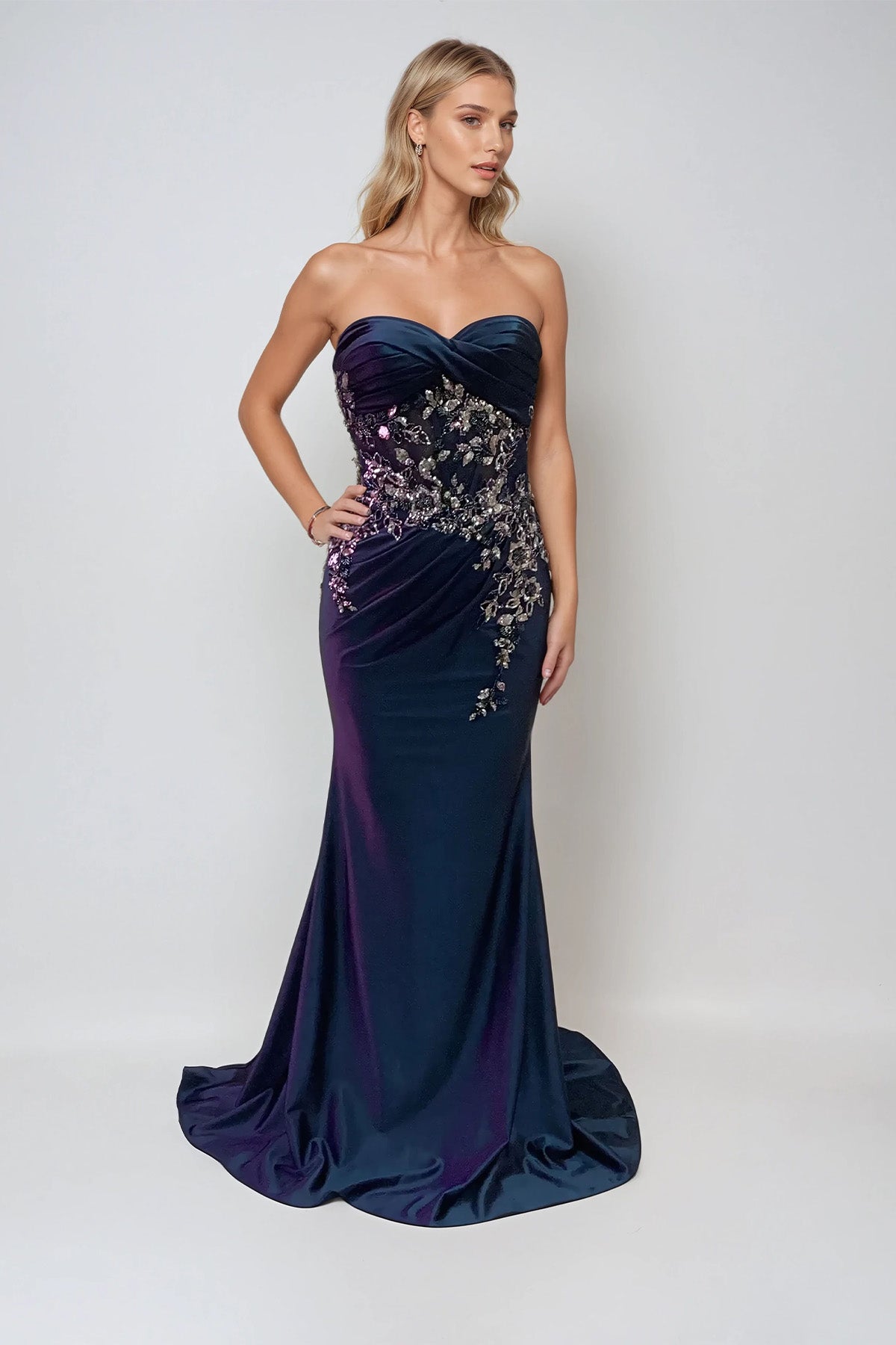 Juliet JT2532K Prom Long Beaded Ruched Formal Sequin Dress