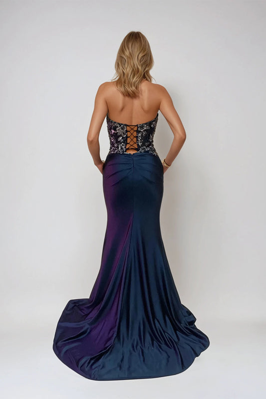 Juliet JT2532K Prom Long Beaded Ruched Formal Sequin Dress