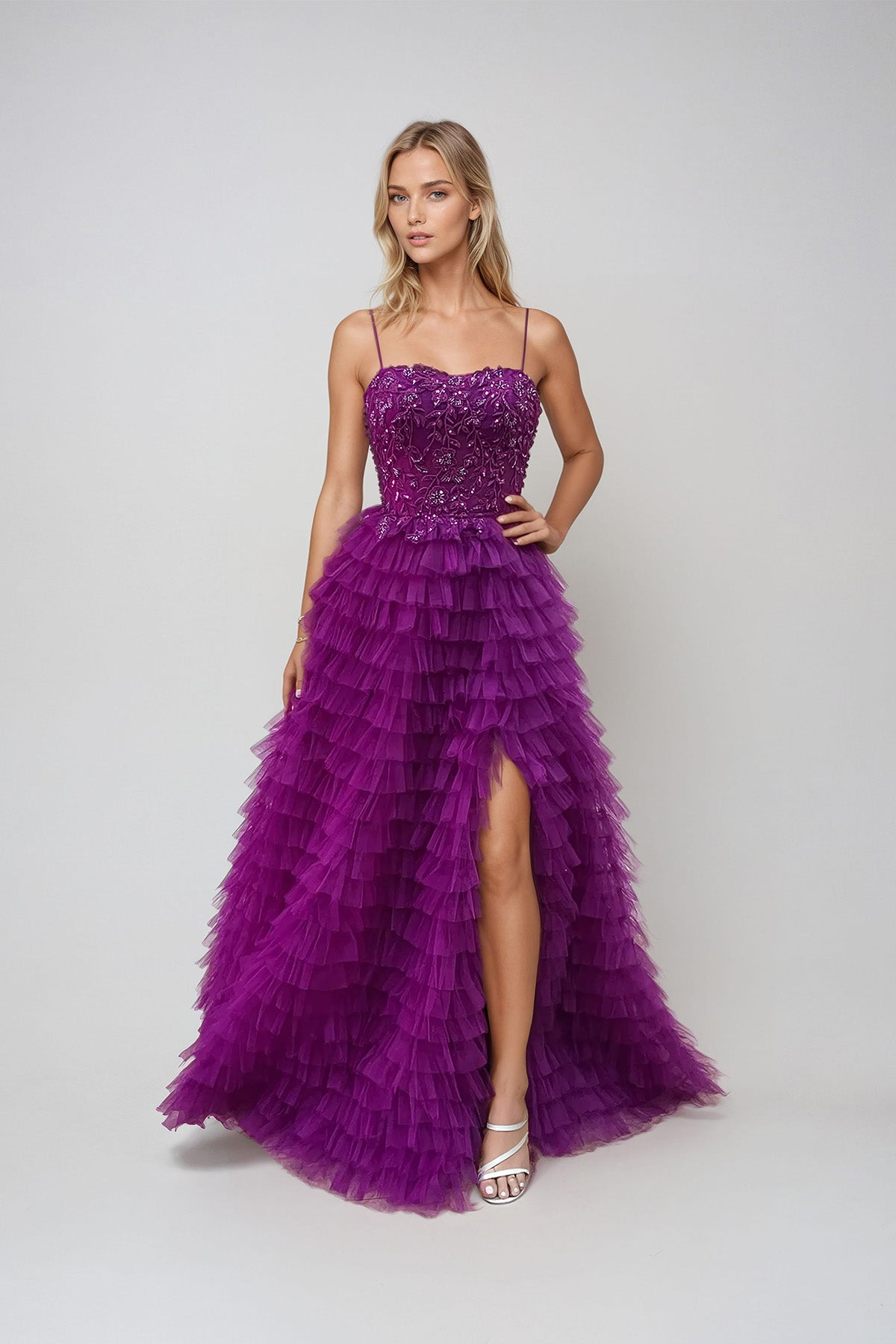 Juliet JT2544S Fitted Prom Long Ruffle Formal Dress