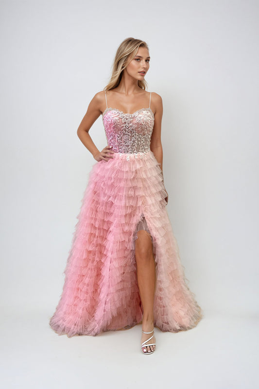 Juliet JT2544S Fitted Prom Long Ruffle Formal Dress