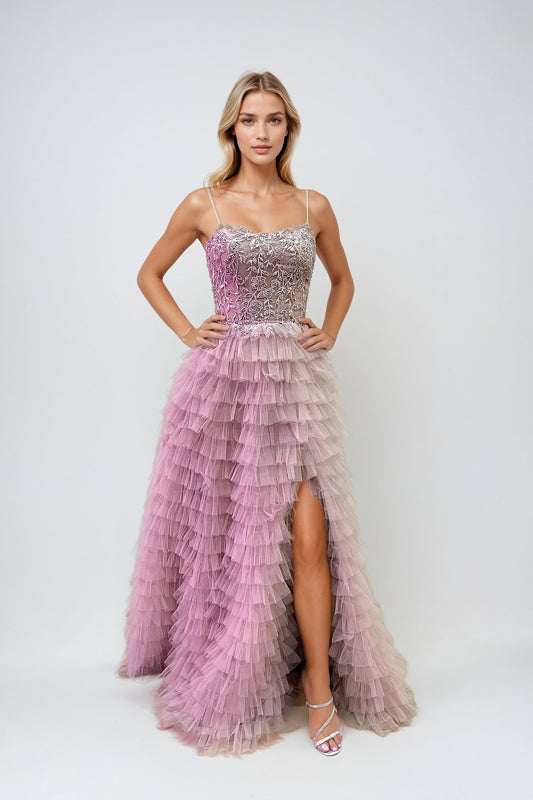 Juliet JT2544S Fitted Prom Long Ruffle Formal Dress