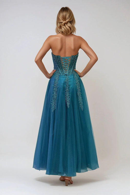 Juliet JT2882C Fitted Long Slit Beaded Sequin Prom Dress