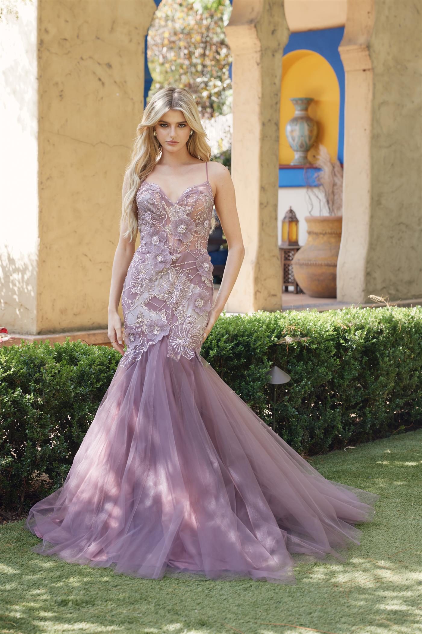 Juliet JT2916H Long Mermaid Formal Floral Lace Prom Dress - Grey Purple / 6 Juliet JT2916H Long Mermaid Formal Floral Lace Prom Dress - Grey Purple / 6