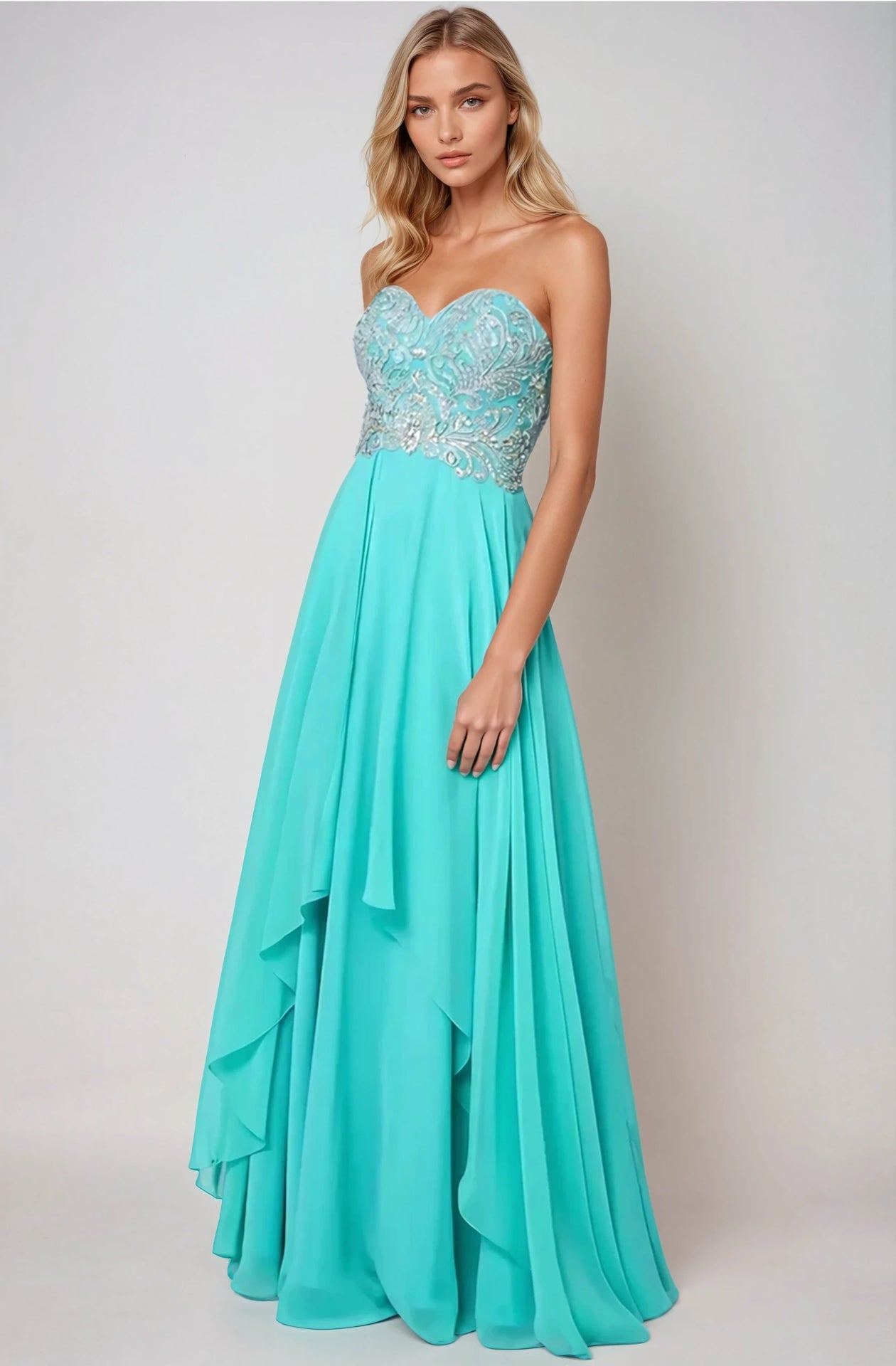 Juliet 553 A Line Formal Long Beaded Prom Dress