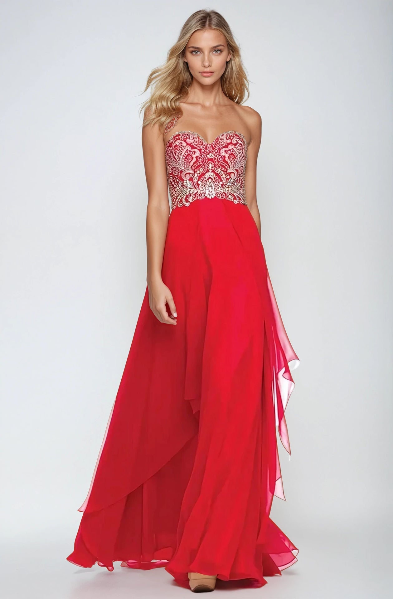 Juliet 553 A Line Formal Long Beaded Prom Dress