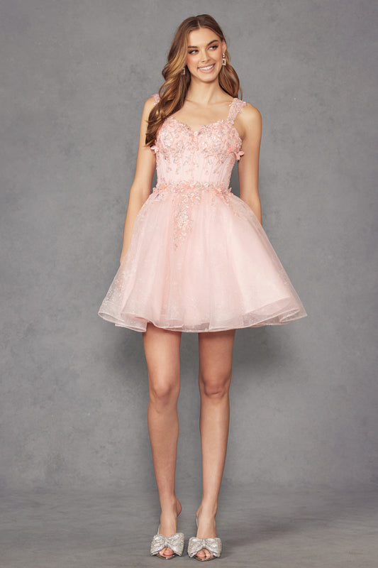 Juliet JT976L Short Cocktail Floral Glitter Dress The Dress Outlet Juliet JT976L Short Cocktail Floral Glitter Dress The Dress Outlet