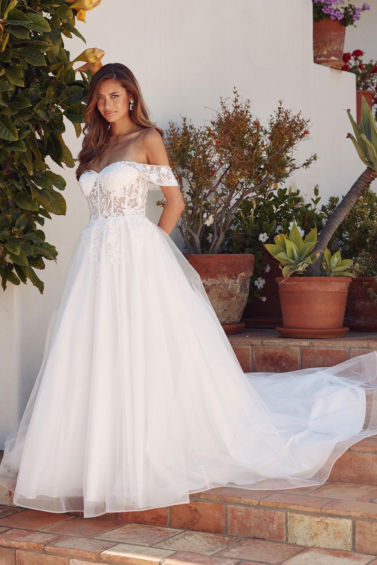 Juliet JT2606LW Long Floral Applique Wedding Dress
