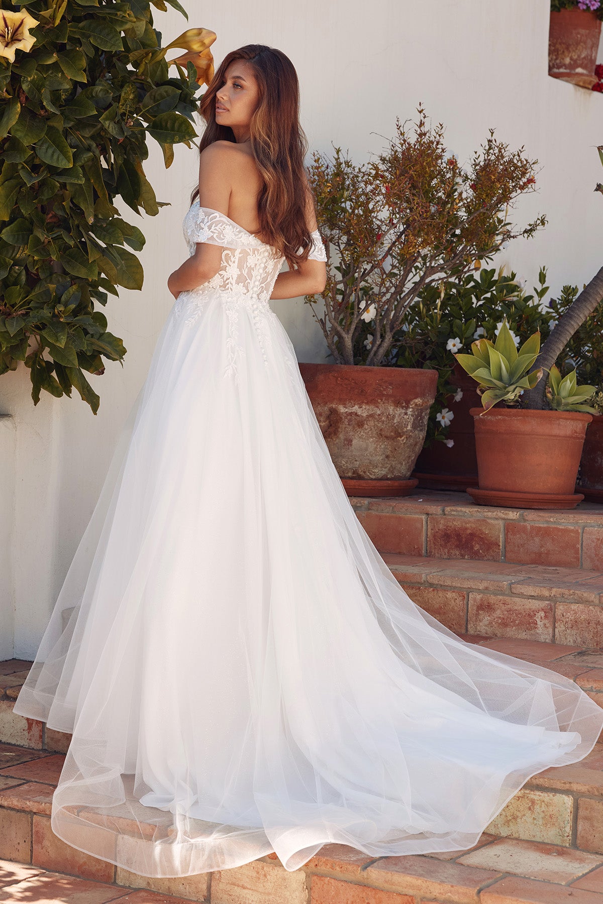 Juliet JT2606LW Long Floral Applique Wedding Dress