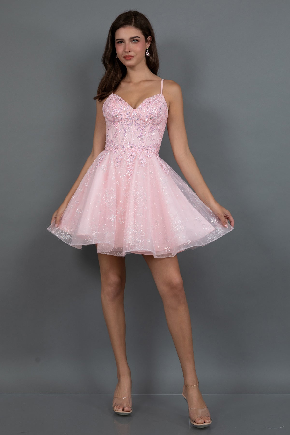 Cocktail Dresses A Line Short Cocktail Floral Glitter Dress Blush