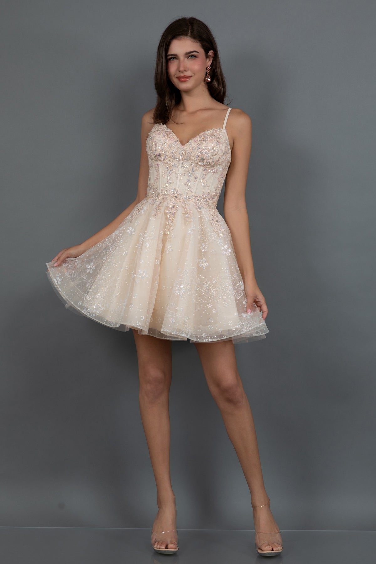 Cocktail Dresses A Line Short Cocktail Floral Glitter Dress Champagne