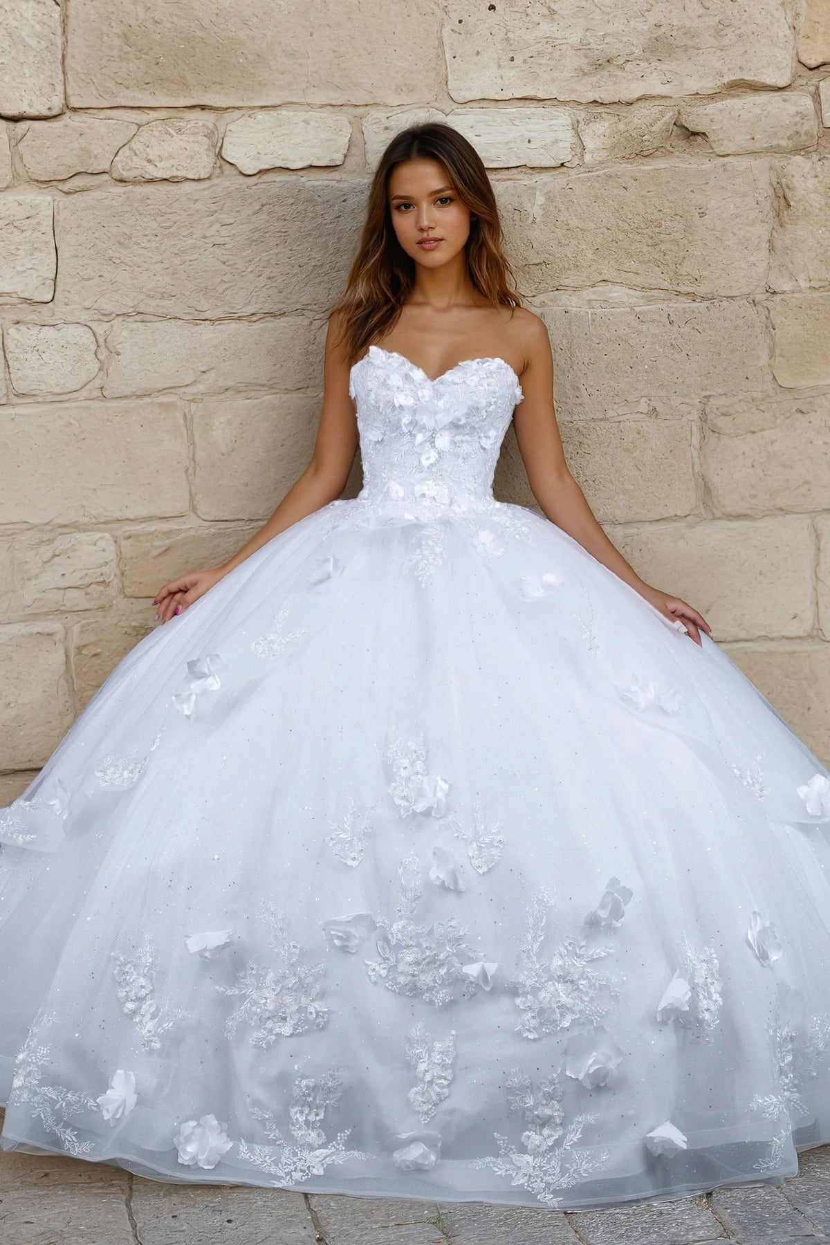 Quinceniera Dresses Long Ball Gown Sweet 16 Floral Quinceanera Dress White