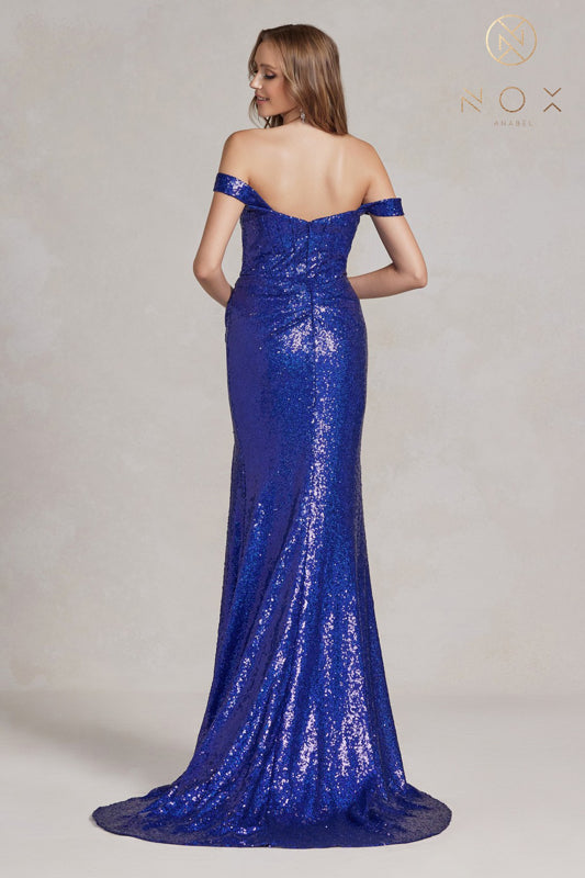 Nox Anabel R1203 Sequin Formal Long Fitted  Prom Dress