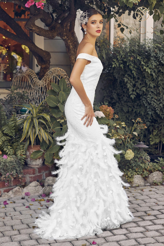 Nox Anabel C1106W Simple Long Mermaid Feather Wedding Dress