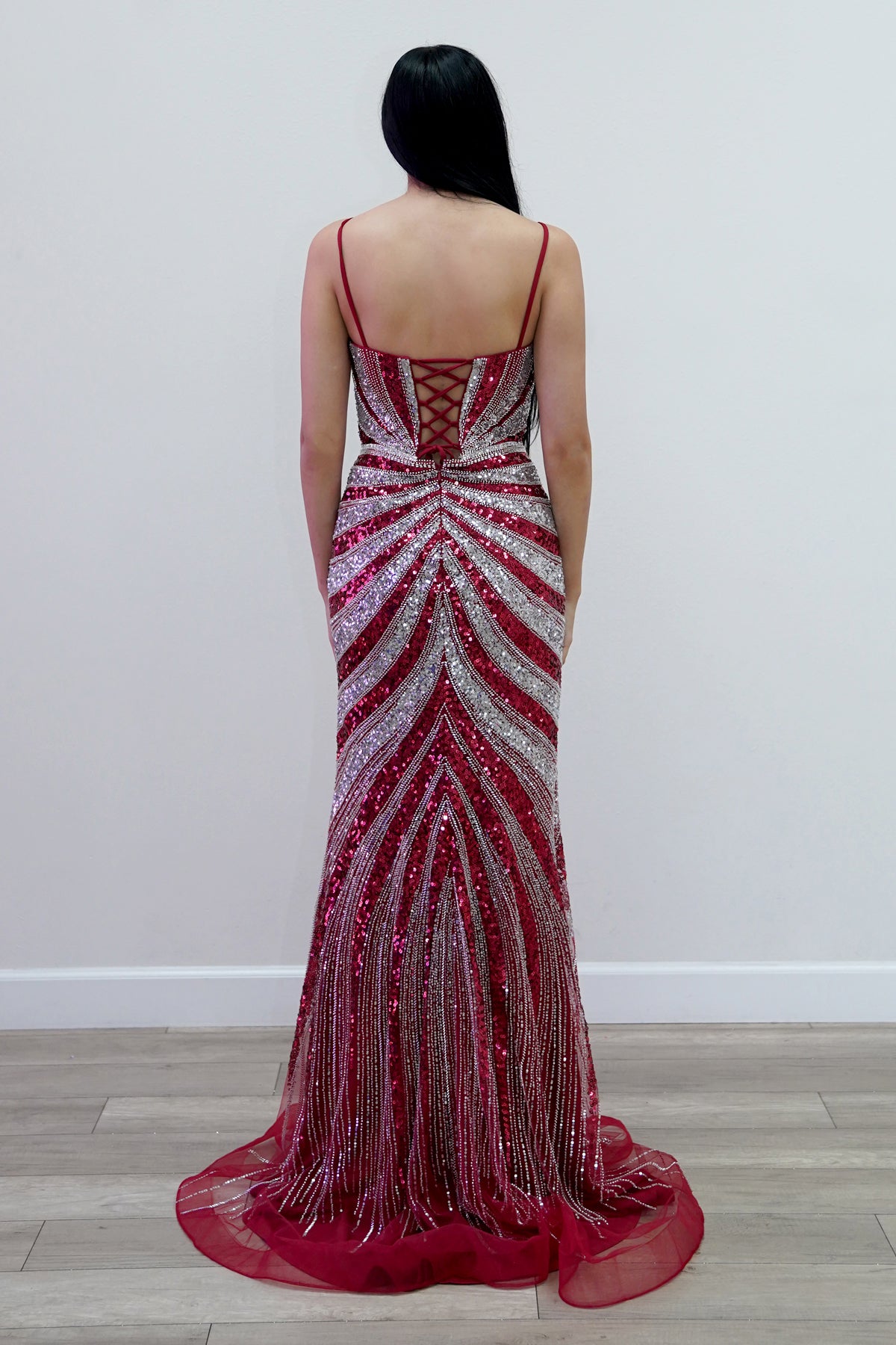 Prom Dresses Long Formal Fitted Slit Prom Dress Juliet JT2625U Burgundy/Silver