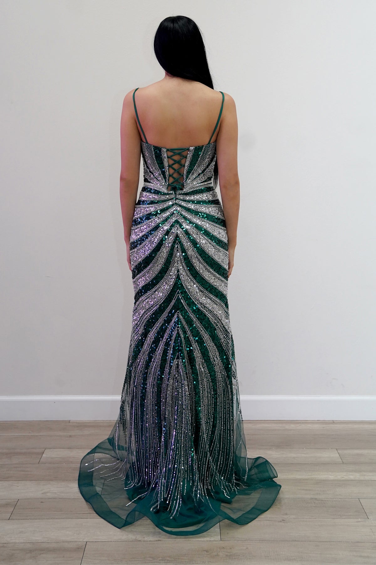 Prom Dresses Long Formal Fitted Slit Prom Dress Juliet JT2625U Green/Silver
