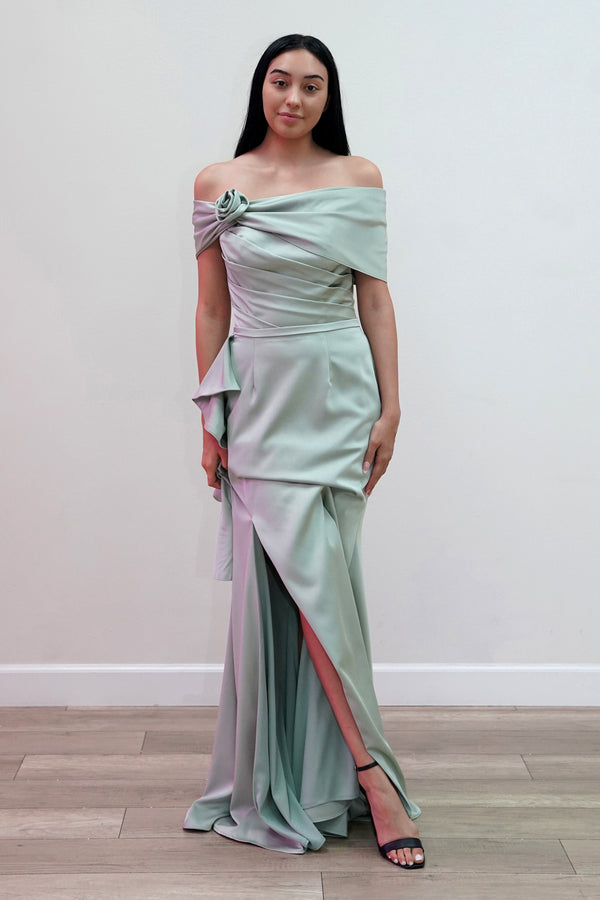 Juliet JT2716C 3D Floral Fitted Ruffle Long Formal Prom Dress